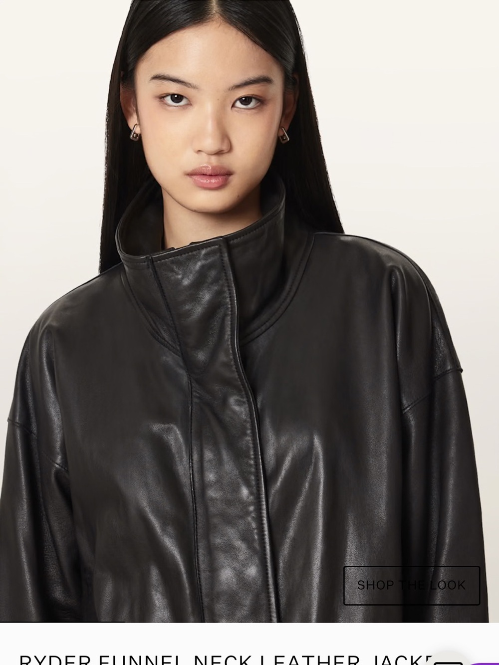 All Saints Ryder Black Cropped Leather Jacket - Picture 7 of 16